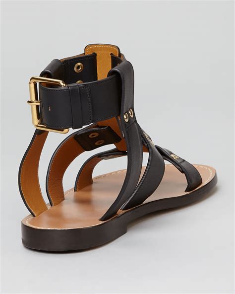 Black Flat Leather Sandals 